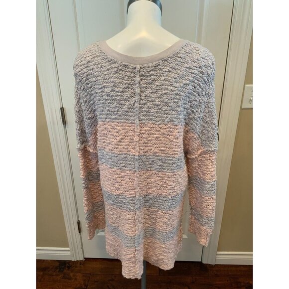 Free People Pink & Blue Striped Knubby Knit V-Neck Sweater, Size Medium - Picture 6 of 7